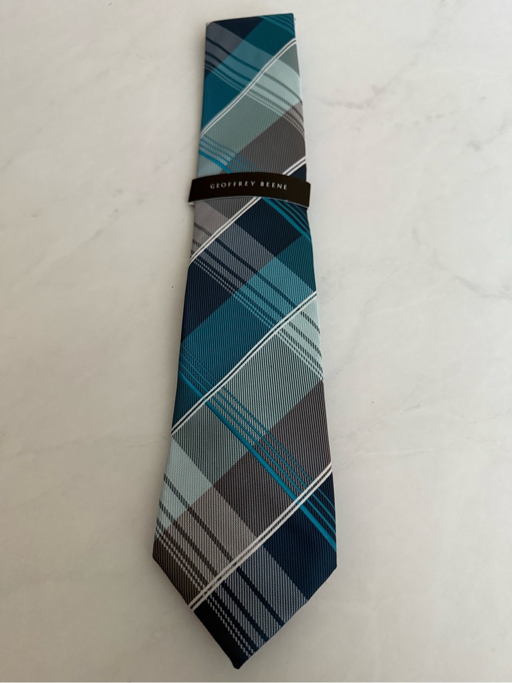 Geoffrey Beene Men's Plaid Teal & Gray tie